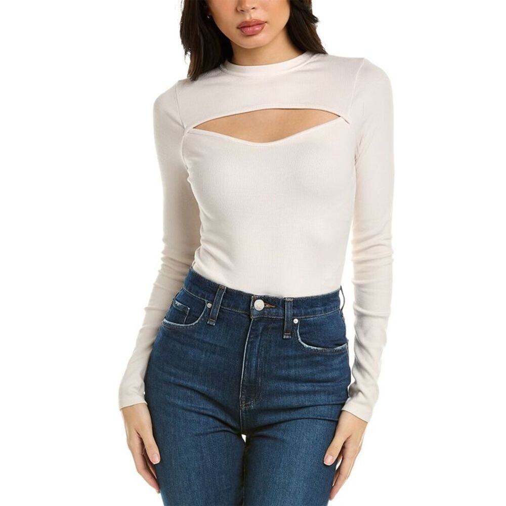 Hudson Jeans Women's L Moonbeam Sweetheart Cut Out Ribbed Bodysuit Edgy O5-7